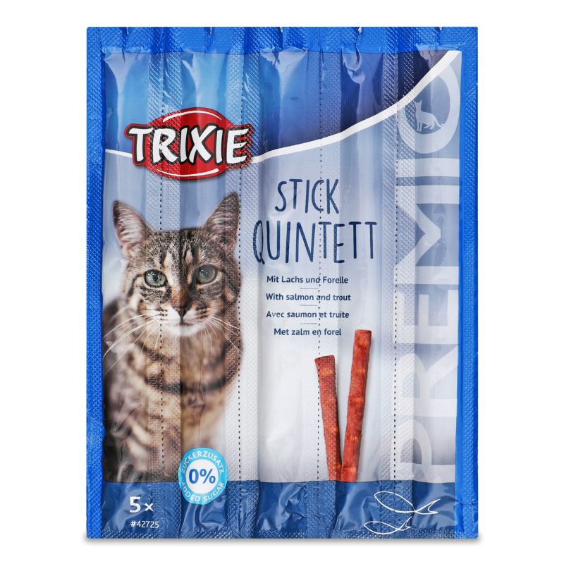 Ласощі д/котів Палички Преміо Квадро-стікс Лосось та форель 5*5г Тріксі