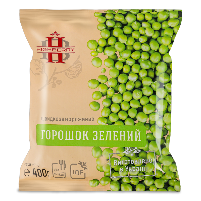 Горошок зелений швидкозаморожений 400г Highberry