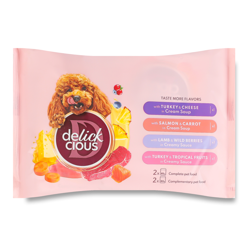 Корм д/дорослих собак Асорті №1 2*80г+2*85г Delickcious