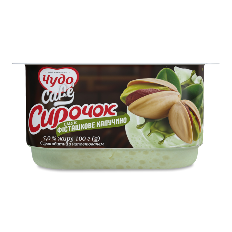 Сирок збитий з наповнювачем Смак Фісташкове капучіно 5% 100г ванночка Чудо