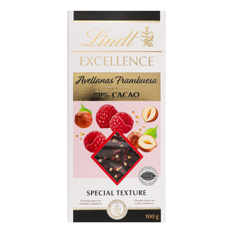 Шоколад 70% темний з карамелізованим фундуком і малиновим препаратом Excellence Lindt к/у
