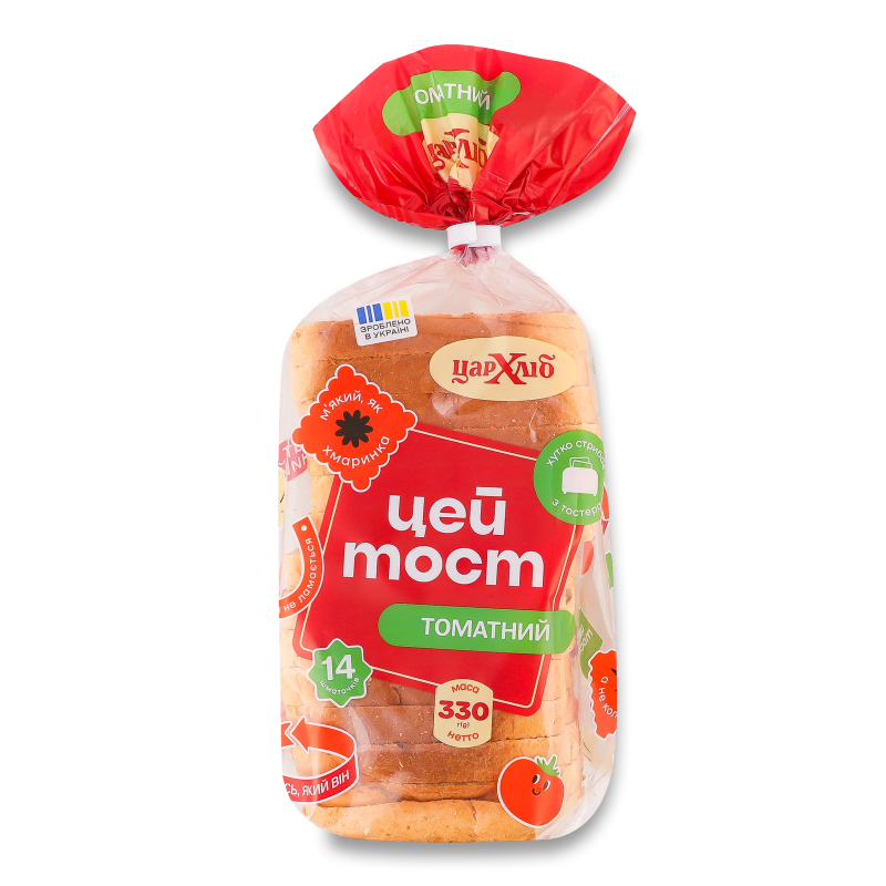 Хліб Цей тост Томатний смак нарізаний скибками 330г плівка Цар хліб