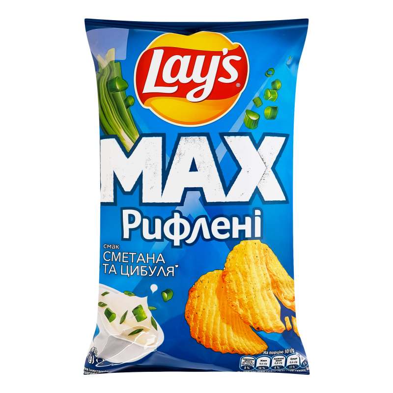 Чипсы картофельные Сметана и лук Рифленые Max Lay's м/у 95г Lay's