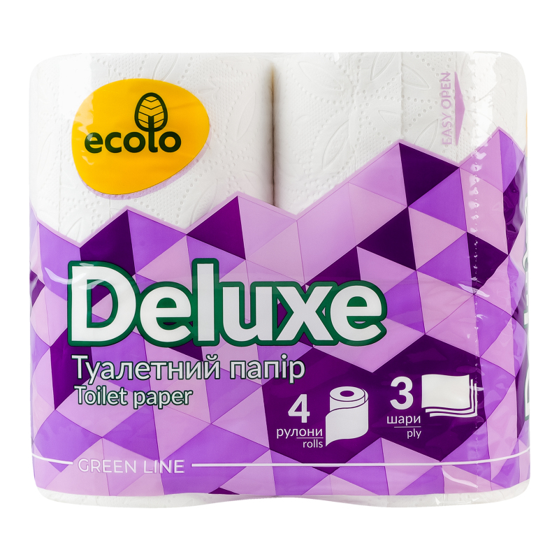 Бумага туалетная 3-слойная 150 листов Deluxe Ecolo 4шт Ecolo
