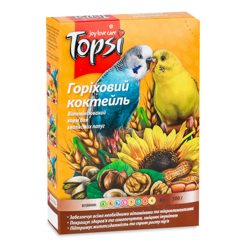 Корм д/хвилястих папуг Горіховий коктейль 600г Топсі