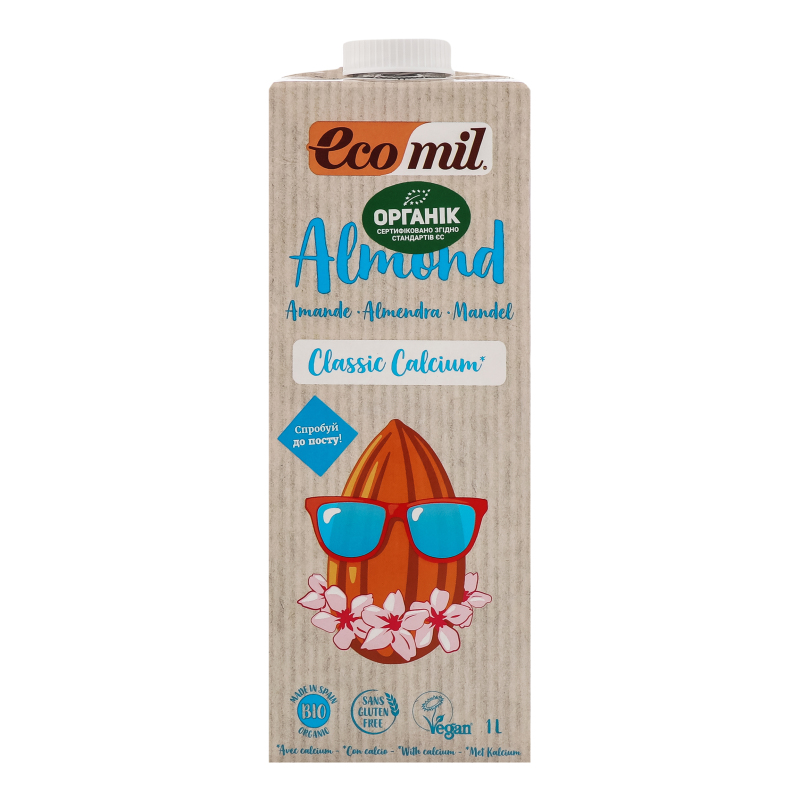 Молоко рослинне органічне з мигдалю Ecomil т/п