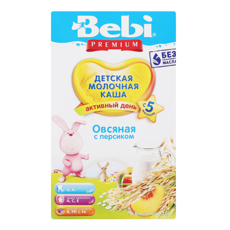 Каша дитяча молочна від 5 міс Вівсяна з персиком Premium Bebi к/у 250г ...