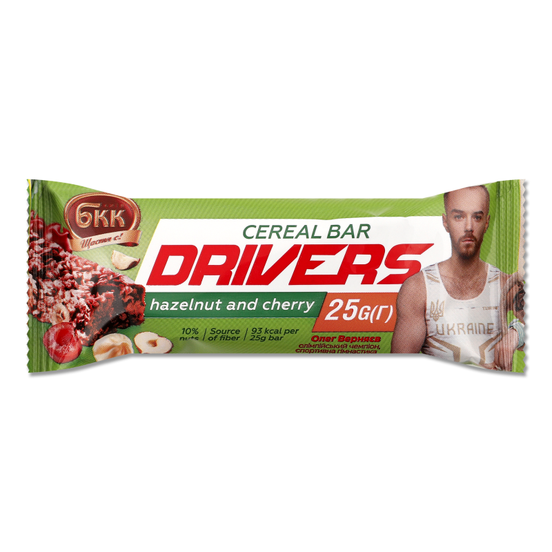 Батончик зерновий Drivers з фундуком та вишнею 25г БКК