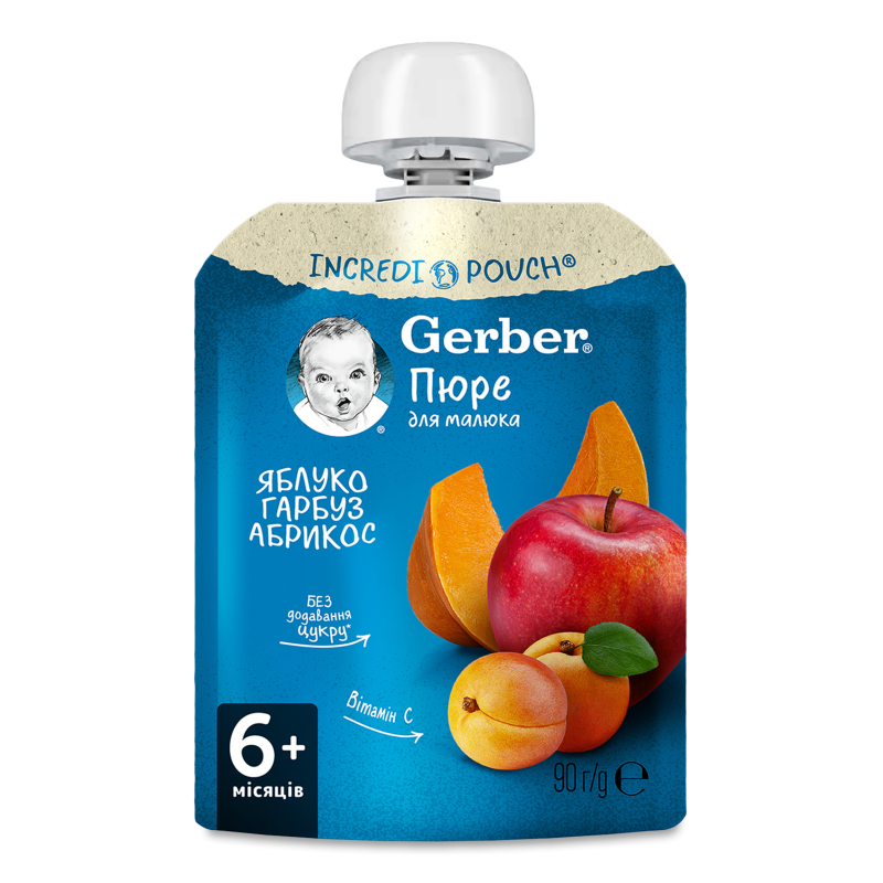 Пюре фруктове Яблуко гарбуз абрикос від 6місяців 90г пауч Гербер