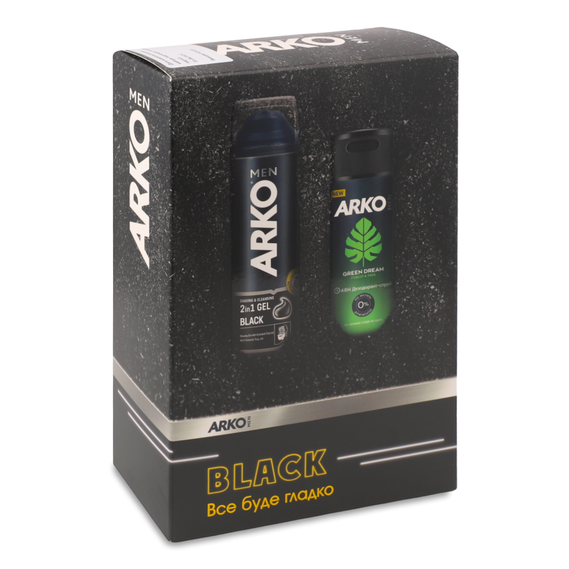 Набір Black Гель д/гоління 200мл+Дезодорант Green Dream спрей 150мл д/чоловіків Arko