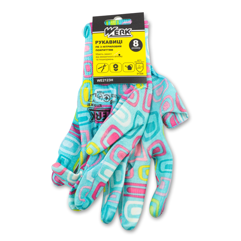 Рукавиці садові блакитні нітрил р.8 Werk