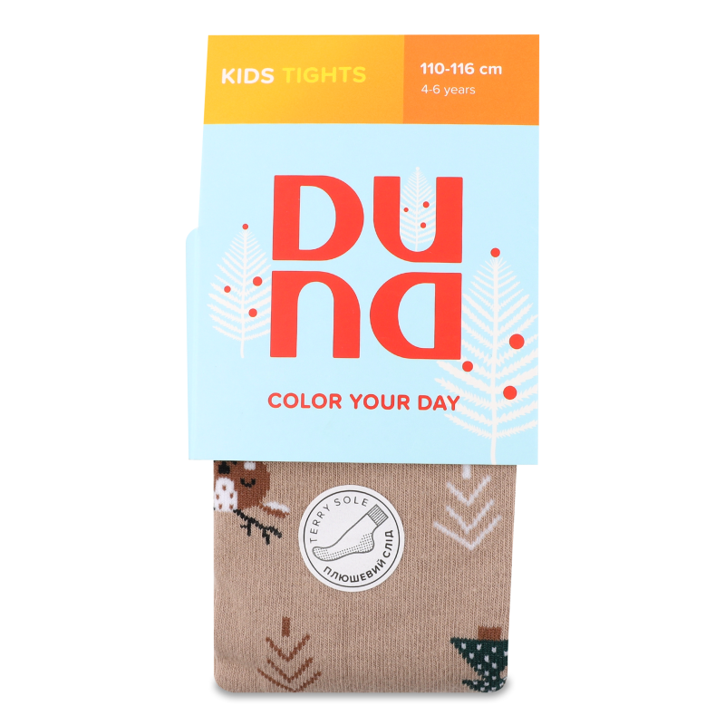 Колготки дитячі темно-сіро-бежеві з малюнком махровий слід р.110-116 Duna