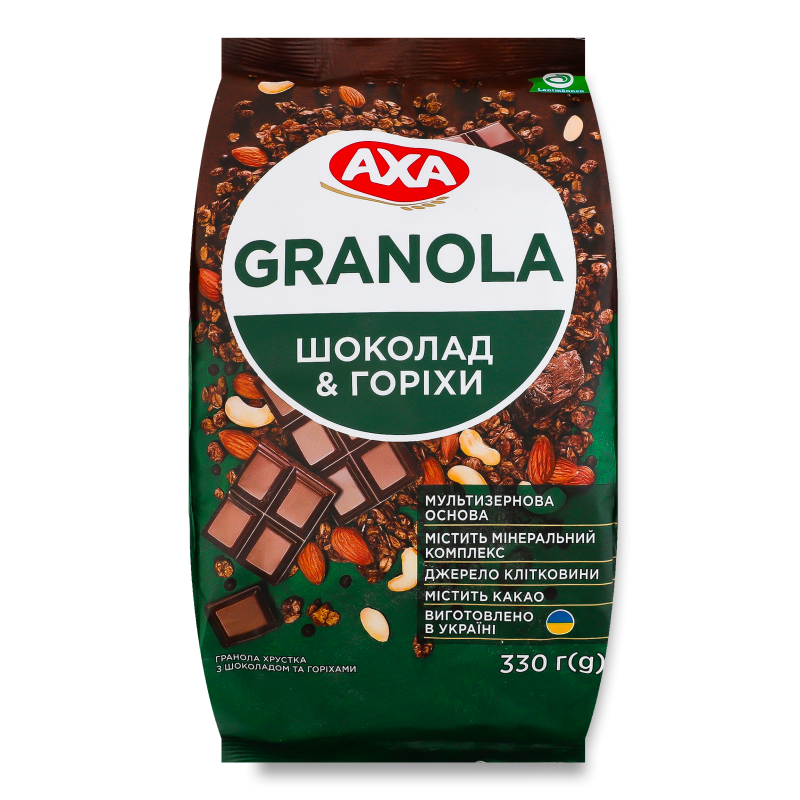 Гранола хрустка з шоколадом та горіхами 330г п/е Аха