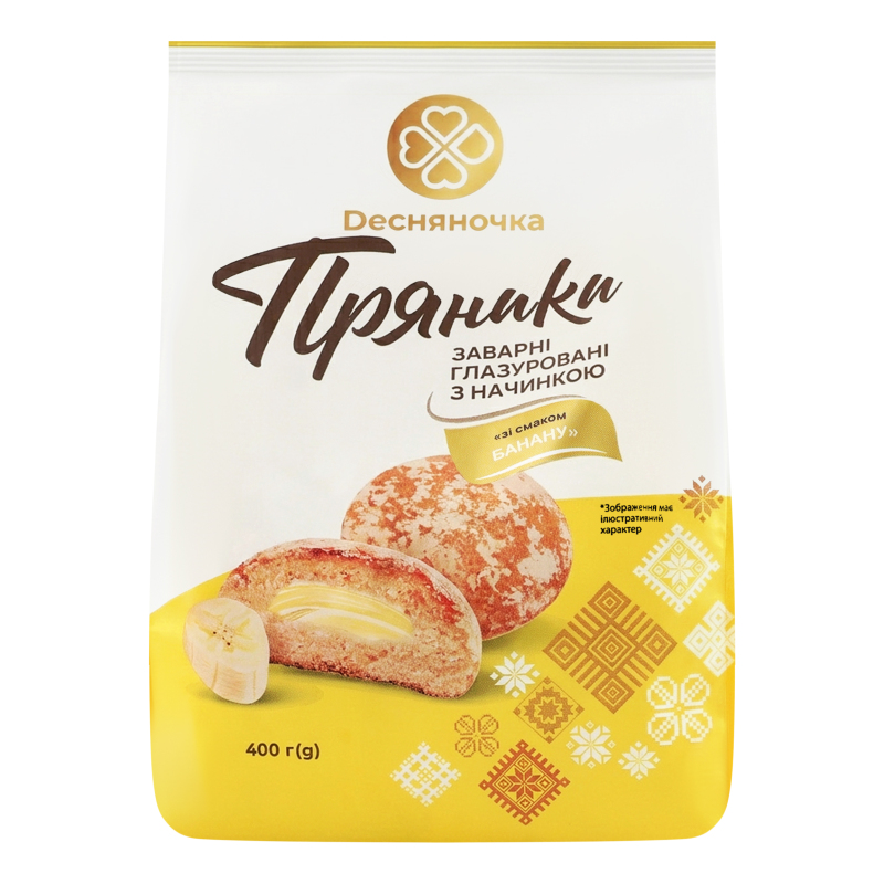 Пряники заварні глазуровані з начинкою Зі смаком банана Dесняночка м/у