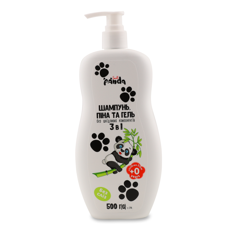 Шампунь піна та гель дитячий 3в1 Без сліз 500г з дозатором Small Panda