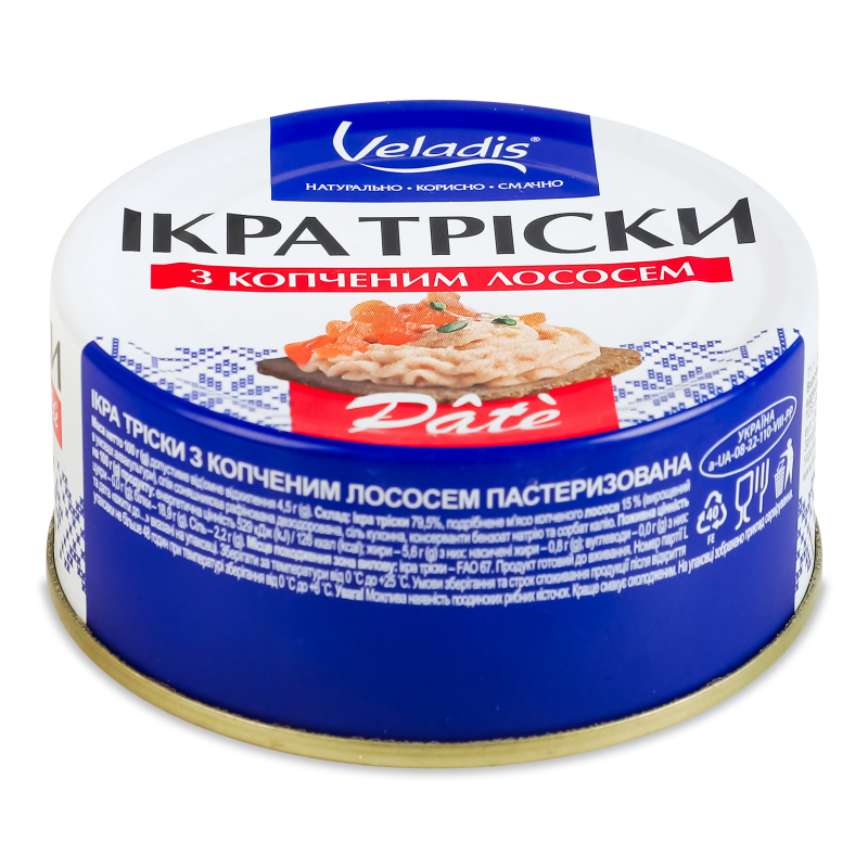 Ікра тріски Pate з копченим лососем 100г ж/б з ключем Veladis