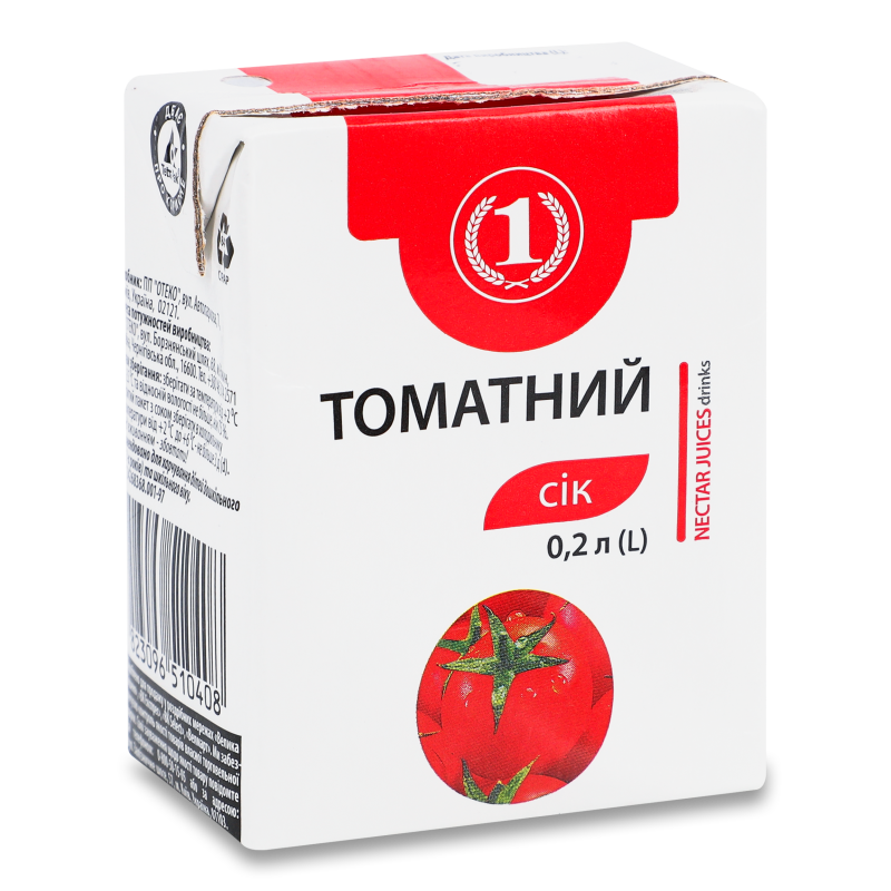 Сік томатний 0,2л т/п ТМ “1”