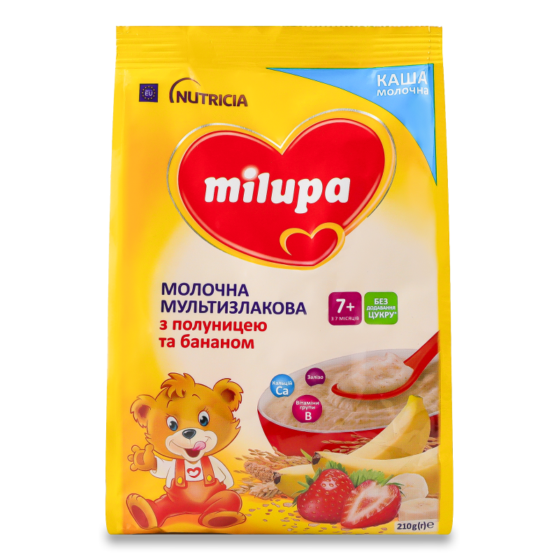 Каша молочна Мультизлакова з полуницею та бананом від 7місяців 210г Milupa