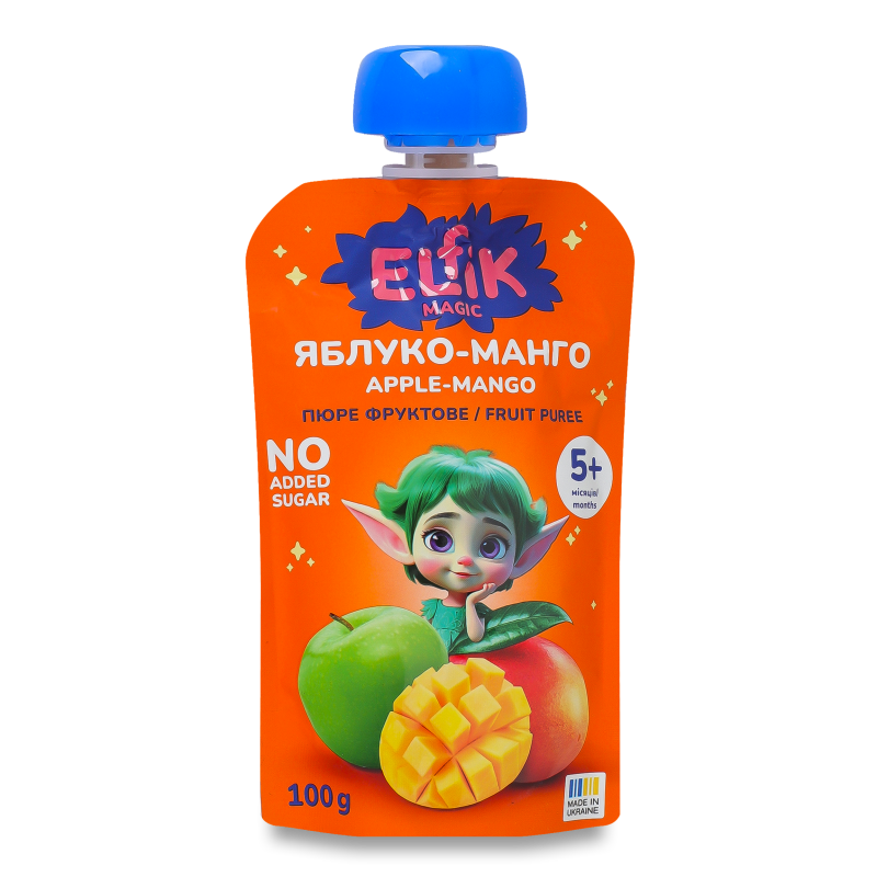 Пюре фруктове з яблук та манго від 5місяців 100г пауч Elfik Magic