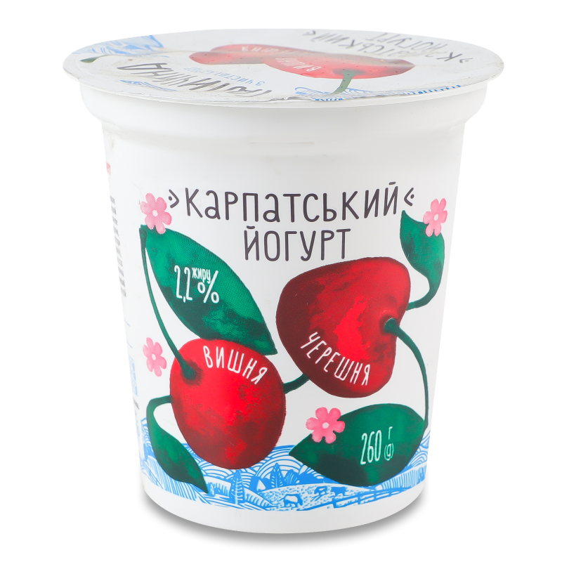 Йогурт Карпатський Вишня-черешня 2,2% 260г стакан Галичина
