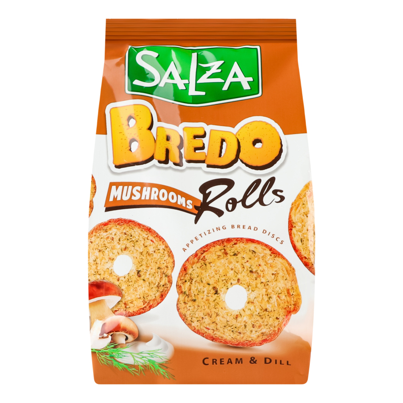 Сухарики хлібні хрусткі Mashrooms Cream&Dill Bredo Rolls Salza м/у