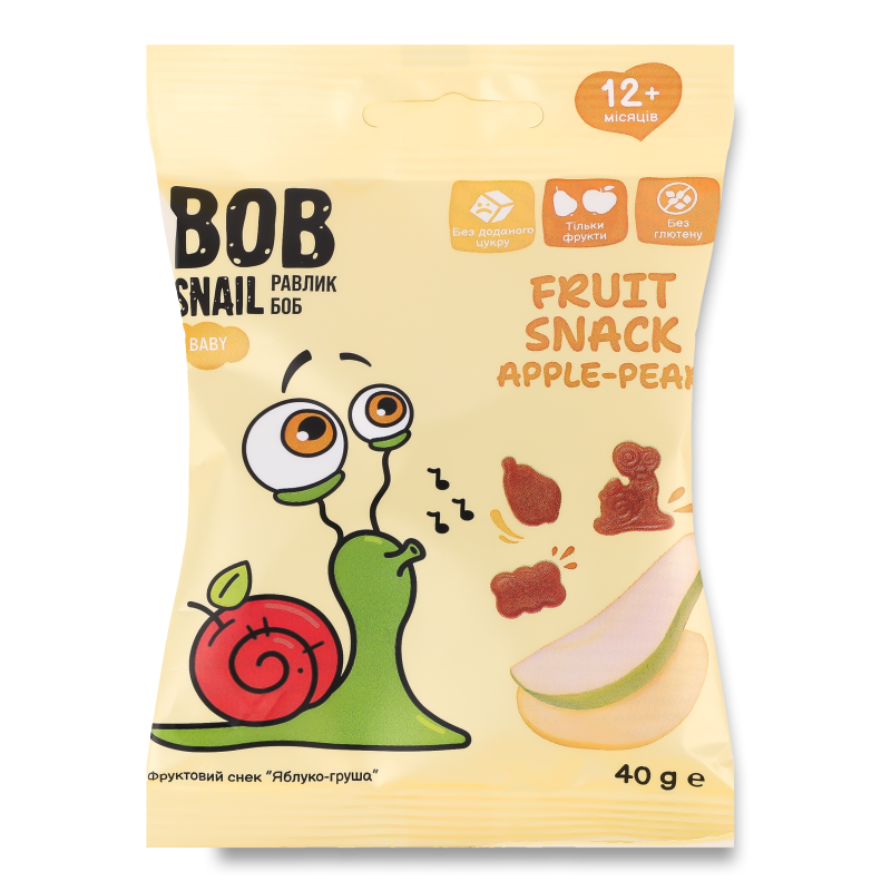 Снек фруктовий дитячий Яблуко-Груша від 12місяців 40г Bob Snail