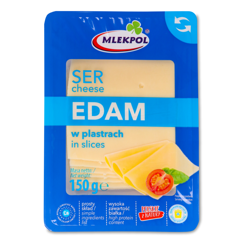 Сир Едам 45% нарізка 150г газ/уп Mlekpol