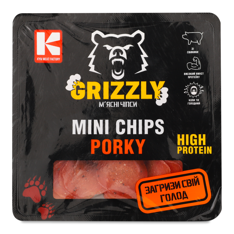 Чипси м’ясні Mini Chips Porky з свинини с/к в/г 50г газ/уп Grizzly
