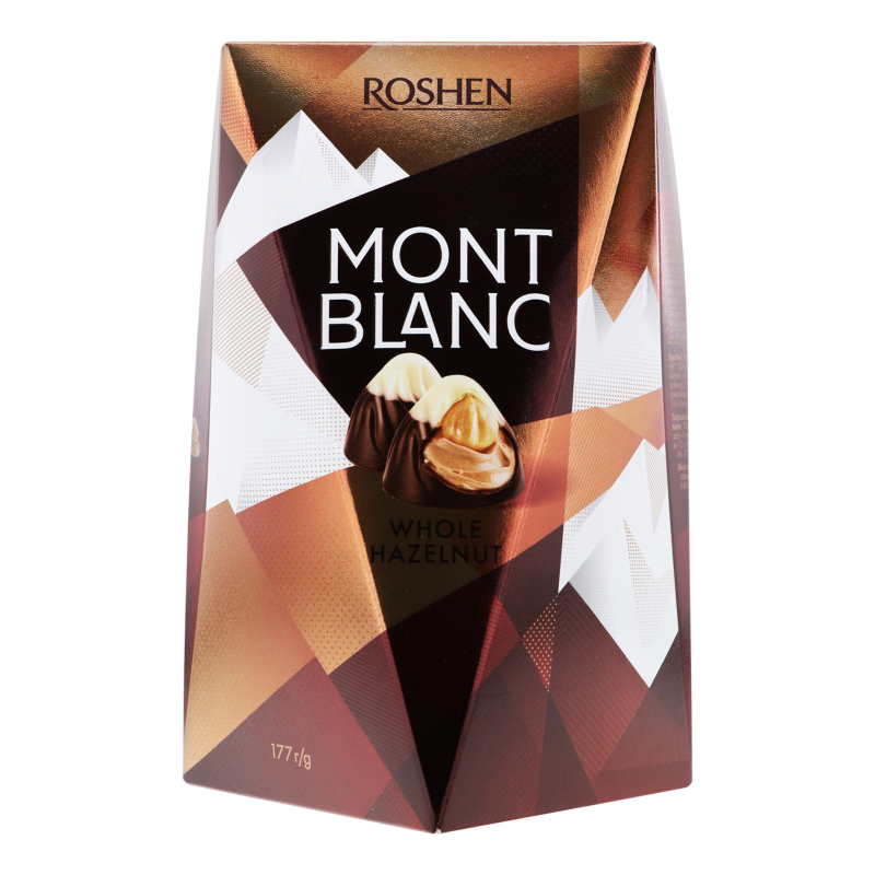 Цукерки шоколадні з цільним лісовим горіхом Mont Blanc Roshen к/у