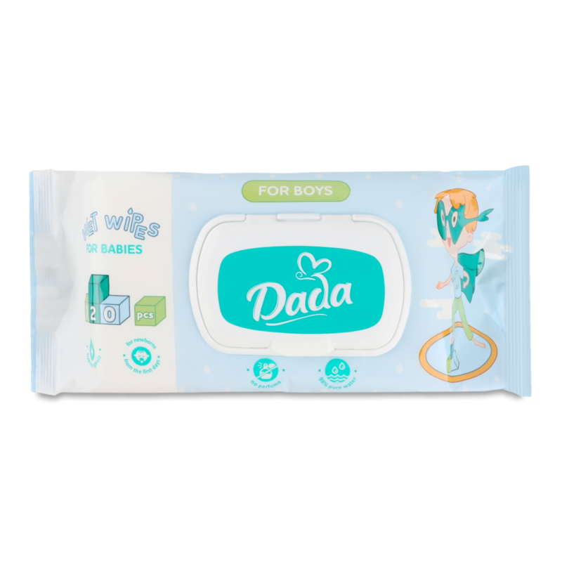 Серветки вологі д/хлопчиків 120шт з клапаном ДаДа