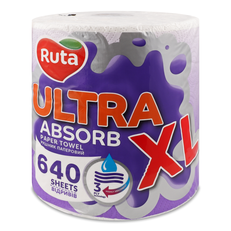 Рушники паперові XL Ultra absorb білі 3шари 640відривів 1шт Ruta