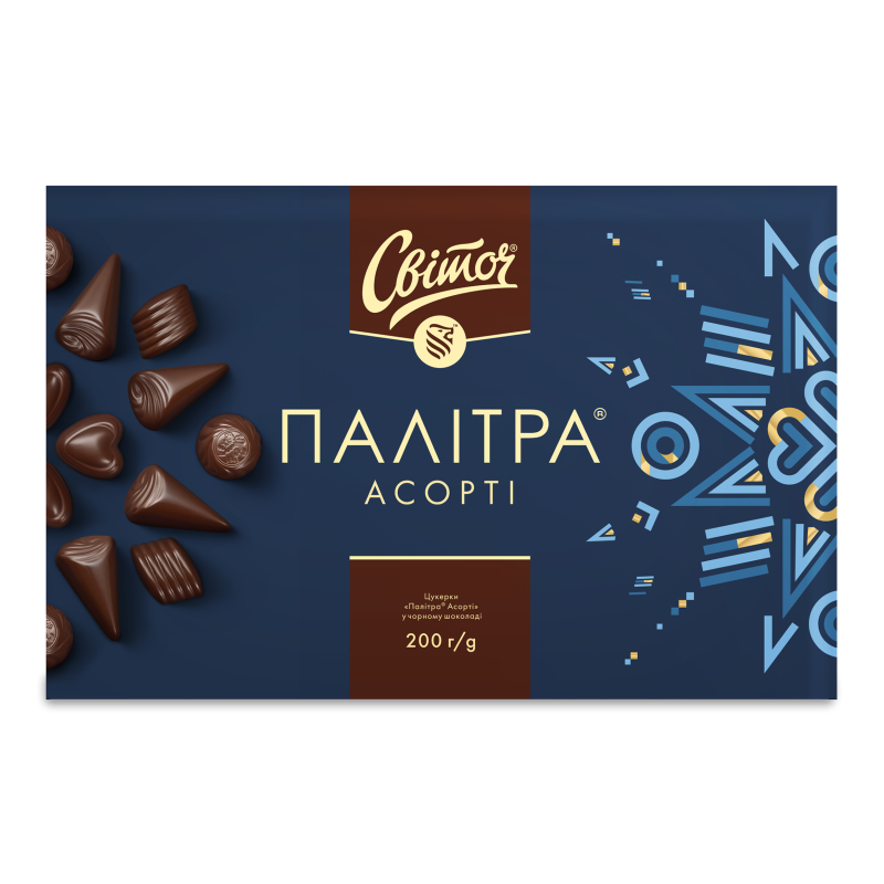 Цукерки Палітра Асорті у темному шоколаді 200г Світоч