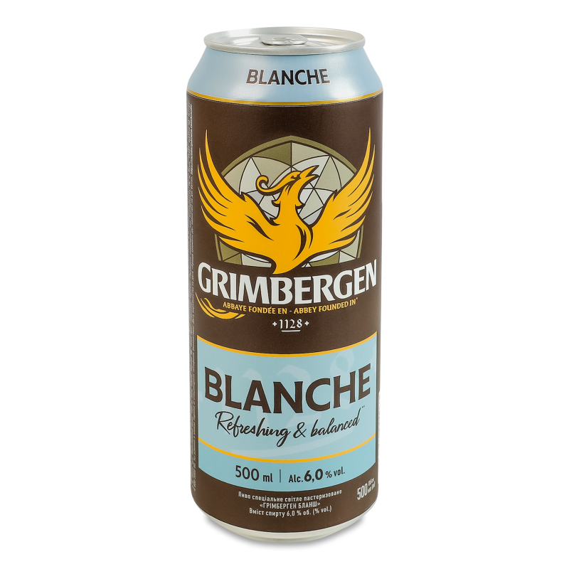 Пиво Blanche світле 6% 0,5л ж/б Grimbergen
