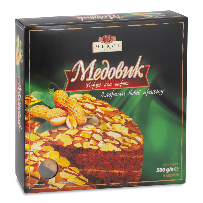 Коржі д/торта Медовик з ядрами бобів арахісу 500г Мерсі