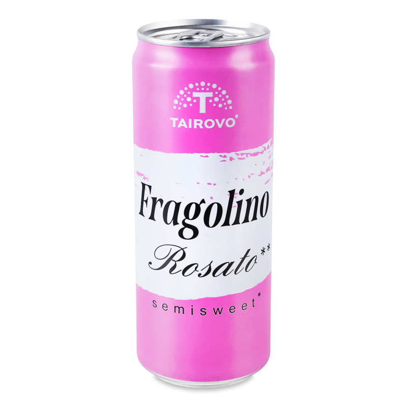 Напій винний Fragolino Rosato рожений н/солодкий газований 6-6,9% 330мл ж/б Tairovo