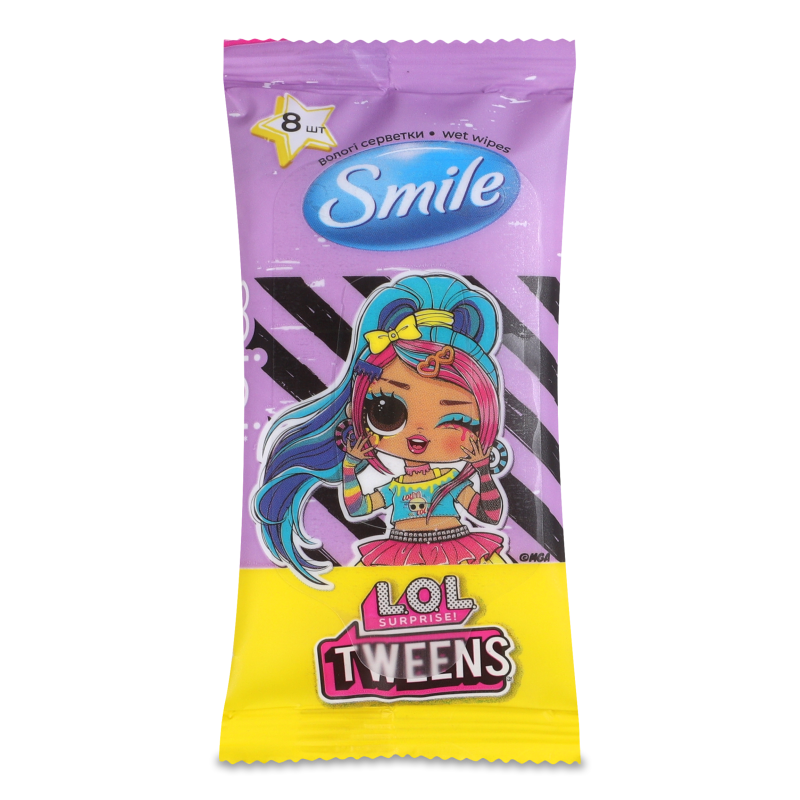 Серветки вологі Ліцензійні герої L.O.L 8шт Smile