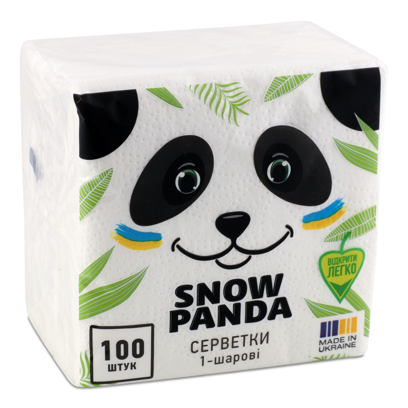 Серветки паперові білі 1шар 100шт Snow Panda