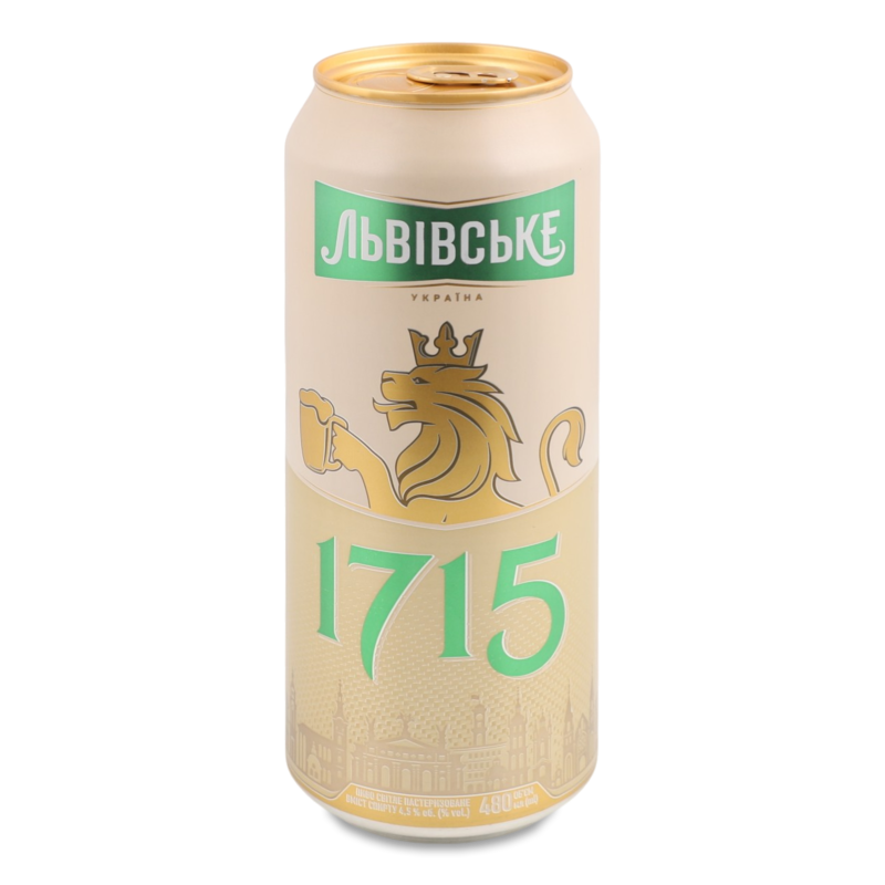 Пиво 1715 світле 4,5% 0,48л ж/б Львівське