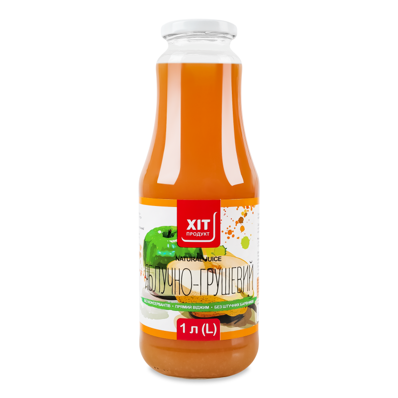 Сік яблучно-грушевий прямого віджиму 1л скло Хіт Продукт