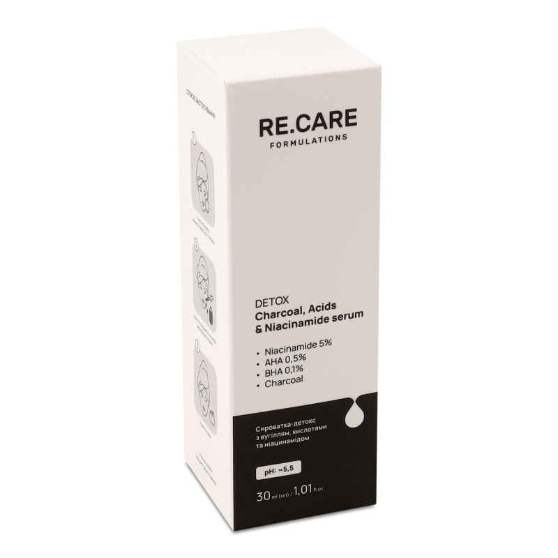 Сироватка-детокс д/обличчя Detox Charcoal з вугіллям кислотами та ніацинамідом 30мл RE.CARE
