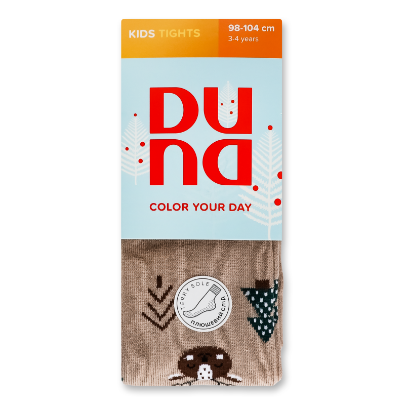 Колготки дитячі темно-сіро-бежеві з малюнком махровий слід р.98-104 Duna