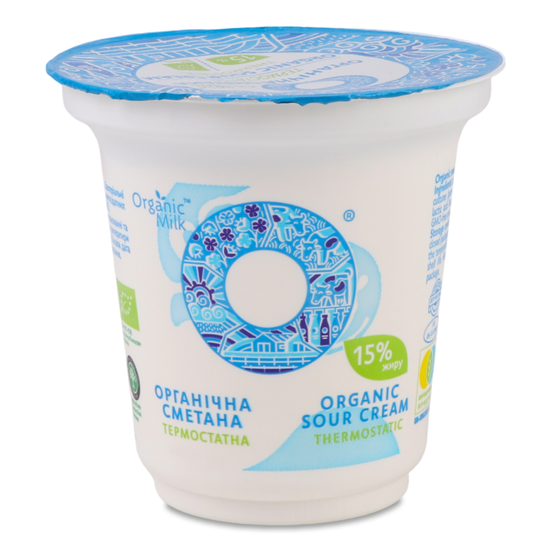 Сметана органічна термостатна 15% 250г стакан Organic Milk