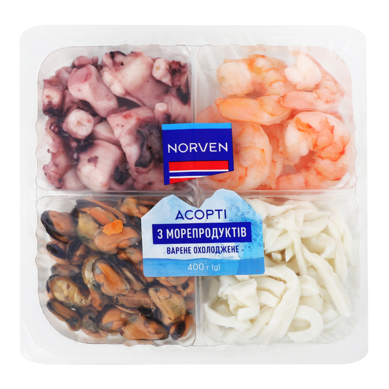 Noopie71　9本セット Ассорти из морепродуктов вареное Norven охл лоток 400г Norven