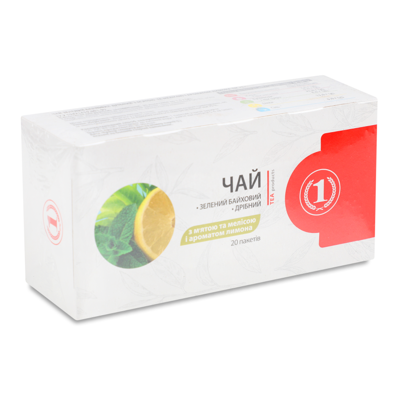 Чай зелений з м’ятою та мелісою з ароматом лимона байховий дрібний 20*1,5г ТМ “1”