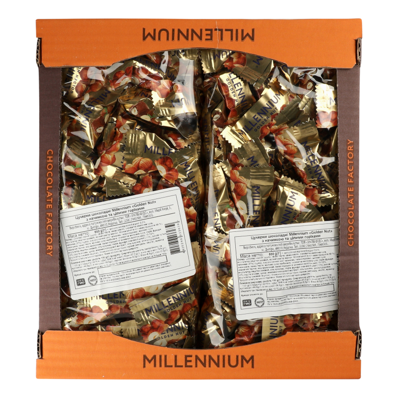 Цукерки шоколадні з начинкою та цілими горіхами Golden Nut Millennium кг