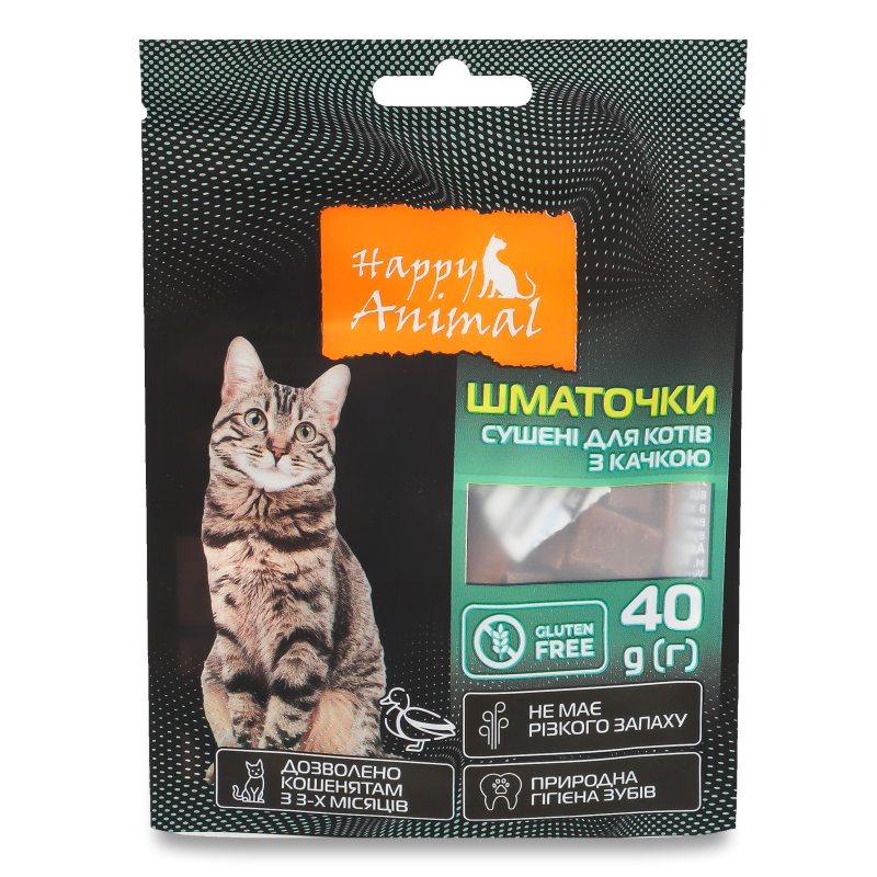 Ласощ д/котіві Шматочки з качкою сушені 40г Happy Animal