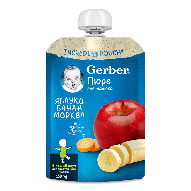 Пюре фруктово-овочеве Яблуко банан та морква від 6місяців 150г пауч Гербер