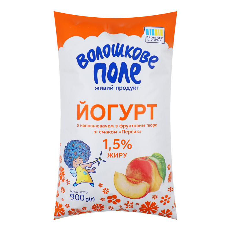 Йогурт 1.5% з наповнювачем з фруктовим пюре Персик Волошкове поле м/у