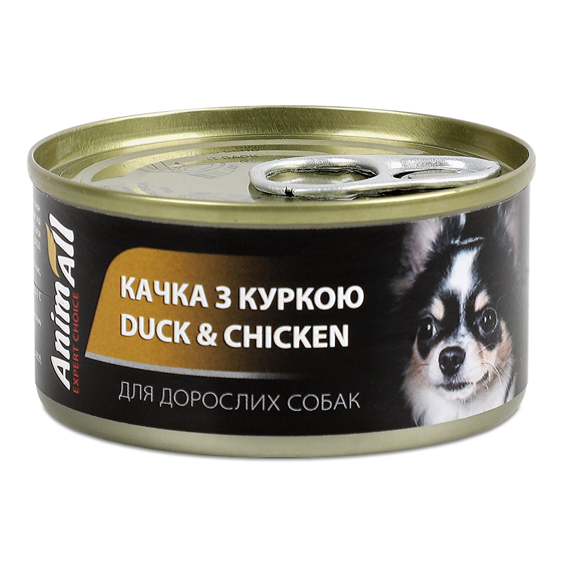 Корм д/собак з качкою та куркою в ніжному желе 85г ж/б ЕнімАлл