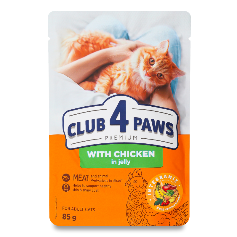 Корм д/дорослих котів Premium з куркою в желе 85г пауч Club 4 Paws
